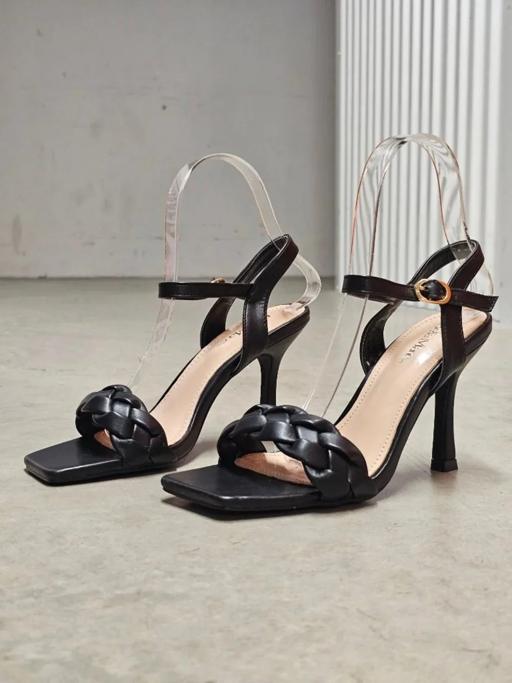 Braided Strap High Heel Sandals With Adjustable Ankle Strap & Square Toe Design - Picture 13 of 14